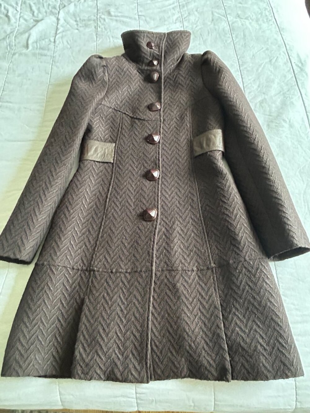 Mackage Chevron Textured Wool Coat with Leather Accents - Picture 2 of 12